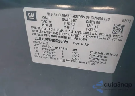 2013 Chevrolet Equinox Ltz from USA, damaged, VIN 2GNALFEK0D6297669